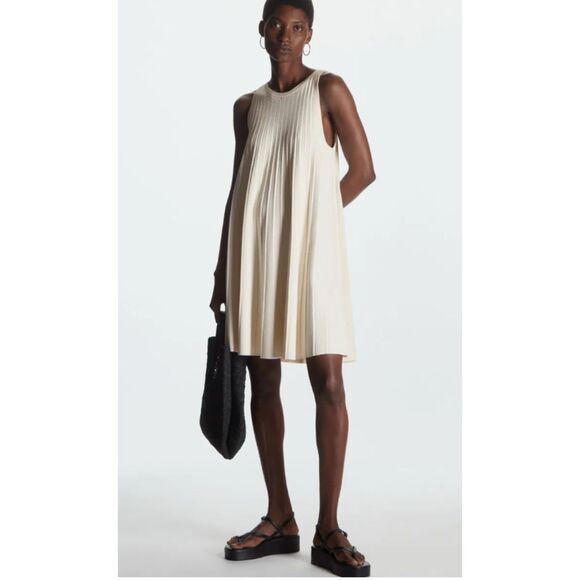 COS Pleated A-Line Knit Dress Cream Size S - Picture 1 of 6